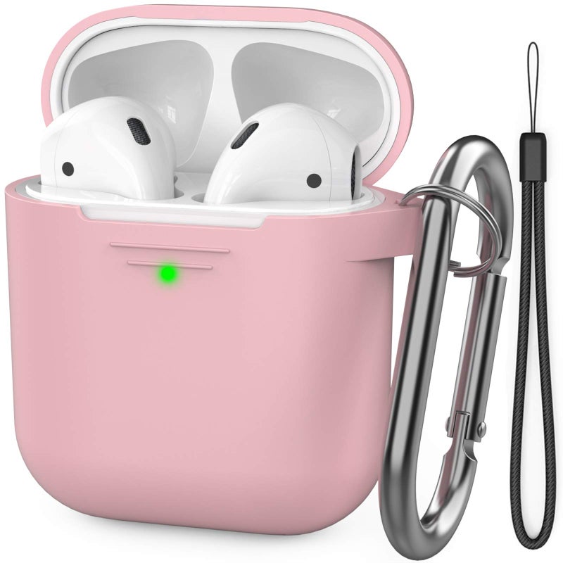 AhaStyle Upgrade Silicone Case Protective Cover [Front LED Visible] Compatible with Apple AirPods 2 & 1 (Pink) - Image 1